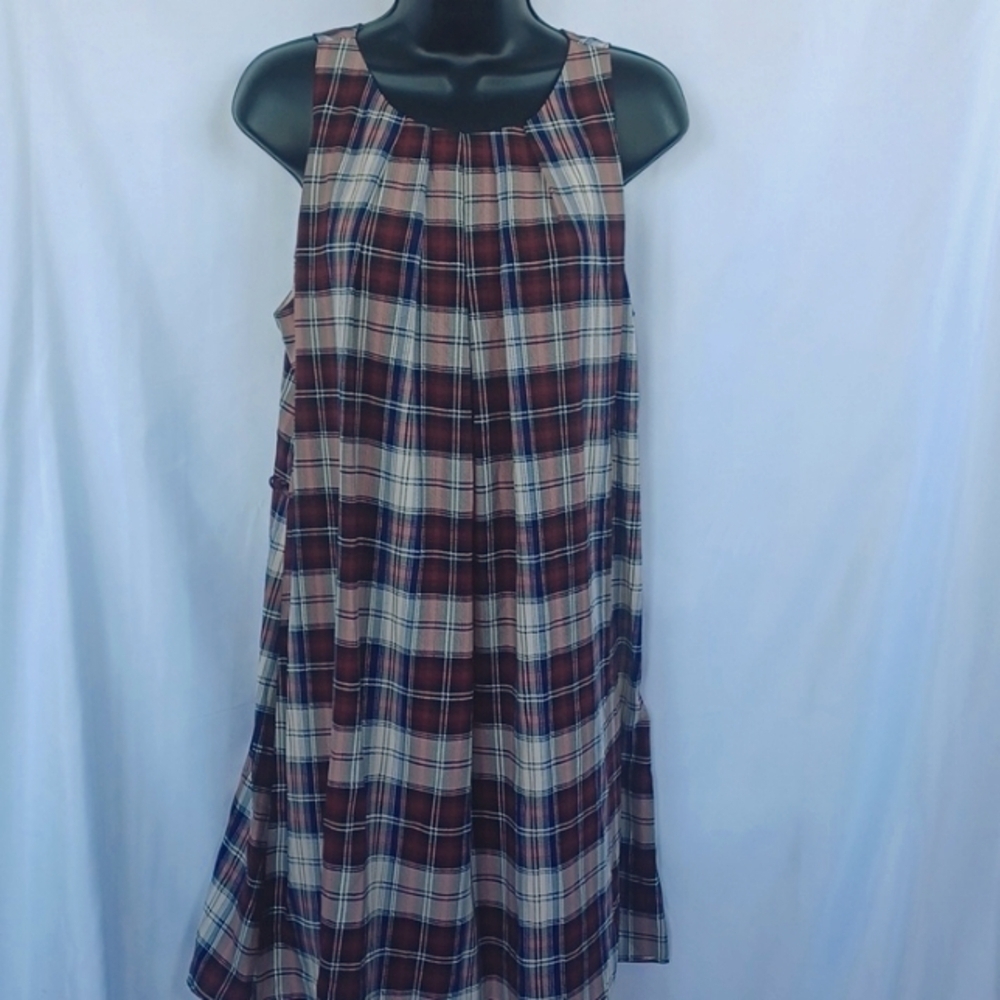 Pink Owl Plaid Satiny Polyester, lined, sleeveless, NWOT